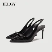 IELGY 紅色漆皮高跟鞋女夏季氣質尖頭細高跟涼鞋
