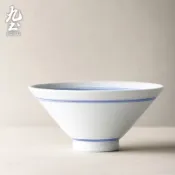 九土創意手工彩繪餐具陶瓷青花雙線碗斗笠碗日式禪意創意禮品仿古餐具復古碗公湯麵碗食器米飯碗丼飯碗料理關東煮碗CJR0016