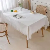 【Quality 聚家】流蘇花邊桌布 可清洗餐桌墊 防燙桌布 餐桌巾 棉紗桌布90*180cm（透氣柔軟/棉淺編織）