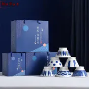 伴手禮 入厝禮 陶瓷碗禮盒 飯碗 盤子 餐具 禮盒 碗盤禮盒日式手繪喇叭碗陶瓷高腳碗家用防燙斗笠面碗米飯碗贈品餐具套裝