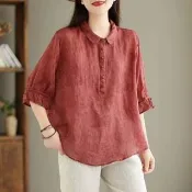 【巴黎精品】現貨+預購 女襯衫天絲棉上衣新中式唐裝漢服中袖T恤大尺碼寬鬆(夏季日系復古休閒女裝5色f1aa4)
