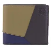 【LOEWE 羅威】PUZZLE 經典烙印LOGO撞色拼接對折8卡短夾(綠藍)