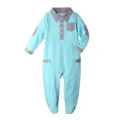 【baby童衣】任選 連身衣 包腳爬服 襯衫領長袖棉柔款包屁衣61032(淡藍)