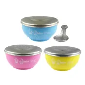 (店+)寶石牌 香醇不銹鋼兒童隔熱碗附湯匙不銹鋼蓋-1入(多色可選 兒童碗 彩色碗 三色碗)