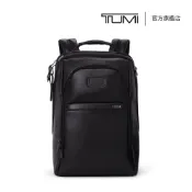 TUMI Alpha 中型 15 吋筆電可擴展皮革後背包 - 黑色