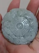 天然優質緬甸玉A貨 花青翡翠 龍鳳八卦 圓牌轉運玉墜 ~~ 圓滿手鐲心料 白底青翡翠 龍鳳呈祥 精雕細琢 水頭美 ~TJ