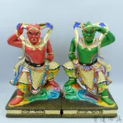 【皇龍佛具】8吋8樟木雕刻千順將軍 千里眼 順風耳 部將 護法神 (一對價格 , 不拆賣)