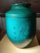 民國時期石灣窯孔雀綠釉酒壇[耶]全品完美包老保真，釉色開片精