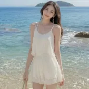 (有款媠衫)臺灣出貨\連身泳衣女保守遮肚顯瘦 超仙蕾絲泳裝海灘溫泉渡假素色舒適日常百搭美體網美風韓系
