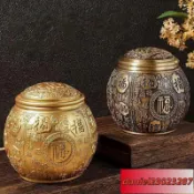 開光風水米缸 茶葉缸 純黃銅米缸 百福缸聚寶盆 招財金寶缸風水擺件 桌麵小擺件 4/2