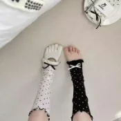 🎉臺灣寄出🎉夏季復古波點襪套日系y2k蝴蝶結堆堆襪子女顯瘦腿套少女Lolita襪