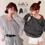 LULUS/現貨/慵懶簡約格紋下抽繩連帽襯衫２色【A01260139】260408