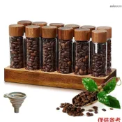 14件套咖啡豆分裝瓶試管 胡桃實木咖啡豆罐展示架高硼硅玻璃分裝試管收納保存工具密封儲物罐收納擺件展示架聞香瓶 12*2o