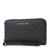 MICHAEL KORS 緹花LOGO防刮皮革拉鍊手掛式長夾/手機包-黑色