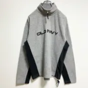 【DOKODEMO】古著 OLDNAVY Old Navy 長袖標誌貼片運動衫，半拉鍊，灰色，秋冬，S 碼