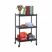 (店+)【品樂生活】荷重補強 45X60X128CM菱形網三層推車(烤漆霧黑/一寸粗管/置物架/波浪架/收納架/鐵架)