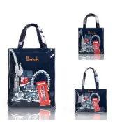 ♥藍底老爺車♥ 英倫名品 Harrods 大容量防水PVC購物袋 英倫風情 哈洛德 手提袋 便當袋書袋 手提包 單肩女包