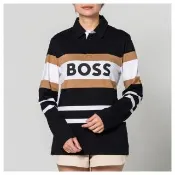 【HUGO BOSS】條紋logo長袖 polo衫(黑/棕/白)(16-M)