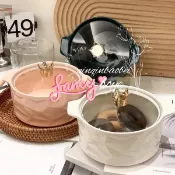 協貿國際日用品生活7館 北歐風格陶瓷泡面碗帶蓋家用雙耳湯碗螺螄粉學生宿舍飯碗大號餐具