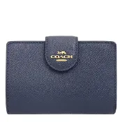 【美麗小舖】COACH 6390 深藍色 防刮真皮革 中夾 皮夾 雙折錢包-全新真品現貨在台