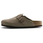 (店+)【BIRKENSTOCK 勃肯】0560773 Birkenstock Boston Soft Footbed 一腳蹬牛皮絨面革勃肯鞋 男女同款 灰色 窄版