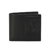 【LOEWE 羅威】Bifold 緞面小牛皮 壓紋 雙摺 皮夾 卡夾 短夾 黑色 C565302X07