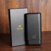 ☀精品百貨❈COHIBA 雪茄套 碳縴紋 便攜 隨身 雪茄皮套 三衹裝 雪鬆實木 雪茄保濕煙盒 雪茄盒 雪茄煙盒 雪茄煙