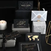 🔥臺灣24H🔥創意手工diy燙金賀卡商務邀請函生日祝福黑色小卡片感謝留言卡