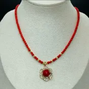 💗 珍珠大飾界💗正圓天然深海阿卡珊瑚項鍊 正紅色珊瑚串鏈項鍊牛血紅珊瑚吊墜項鏈