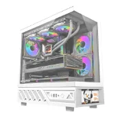 (店+)【darkFlash 大飛】DS950V 全景玻璃 ATX電腦機殼-白(內建ARGB風扇*6/TYPE-C/6吋顯示螢幕)
