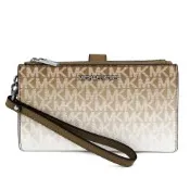 MICHAEL KORS Jet Set Travel 銀字Logo防刮漸層雙層拉鍊手提長夾(卡其咖)