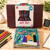 【南門書局】木盒彩繪文具組合180pcs(彩色筆)贈海洋貼塗 畫畫神器 兒童文具 美術禮盒