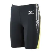 【美津濃 MIZUNO】緊身褲 中長型 黑X 螢光黃58RC-24309