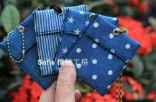 Sofie 機縫工房【丹寧牛仔-點點 星星 條紋 淺藍】牛仔布香火袋 五色線平安符袋  手工五色繩項鍊福袋 汽車保平安袋