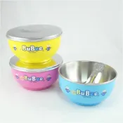 (店+)寶石牌 316不銹鋼豆豆隔熱碗三入組不銹鋼蓋(兒童碗 幼稚圖 三色碗)