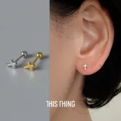 (店+)【THIS THING ACCESSORIES】:: 這件飾｜純銀轉珠｜睡覺洗澡不用拆｜925銀｜全現貨『十字鎖珠耳環（金/銀）』純銀 銀飾 飾品