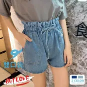 【買到戀愛】高彈性荷葉邊綁帶丹寧短褲【HS551】