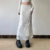 【蕾絲半身裙】法式優雅提花斜紋 復古顯瘦白色包臀長裙 夏季女裝 氣質魚尾裙擺 高腰設計 修身顯身材 韓系穿搭 上班族約會