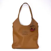 優買二手精品｜全新送吊飾‼️ miumiu 5BG231 Ivy 焦糖棕滑面皮革Hobo｜肩背包 側背包 手提包 托特包