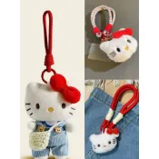【送小扇子】hellokitty手機吊飾 凱蒂貓鑰匙圈 書包吊飾 可愛卡通蝴蝶結KT貓掛飾玩偶吊墜通用手機掛繩夾片 掛鏈