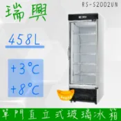 【高雄、屏東、台南市區免運】[瑞興]單門直立式458L玻璃冷藏展示櫃機下型RS-S2002UN．冷飲冰箱、小菜櫥