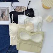 胖胖美依 上衣 胸罩 內搭 背心 吊帶 新款固定杯抹胸美背無痕裸感貼身小眾親膚上衣露臍冰絲聚攏承託-6682.