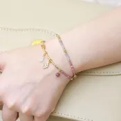 【Ficelle】桃花友情 粉碧璽 月光石 K金 克林姆的吻手鍊(輕珠寶 天然石 磁場 設計款 手工製作)