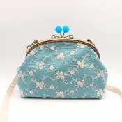 Pinkoi 代購 - 薔薇花刺繡 口金肩背包 斜背包 21cm 口金 水藍綠松石色 666