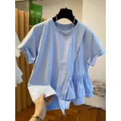 【珊珊大尺碼】M-4XL 大尺碼短袖T恤女 2026夏季新品小眾特色法式甜美拼接顯瘦超爽棉短袖女