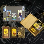 新款套裝木盒金箔塔羅牌tarot燙金彩印撲克牌塑料pvc桌遊防水