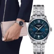 【TISSOT 天梭】杜魯爾系列動力80小時機械女錶-藍x銀/34mm 錶 生日禮 送禮(T139.207.11.048.00)