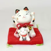 (店+)彩繪圓滿 親子 鈴鐺招財貓 磁器吉祥物 日本藥師窯出品 7cm kc316