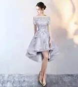 9527晚禮服2017新款時尚前短後長伴娘服一字肩顯瘦小禮服女宴會連衣裙