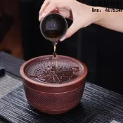 【可開發票】高端紫陶覆古陶瓷猹渣缸分離水盂家用猹水缸儲水式幹泡猹臺養壺承